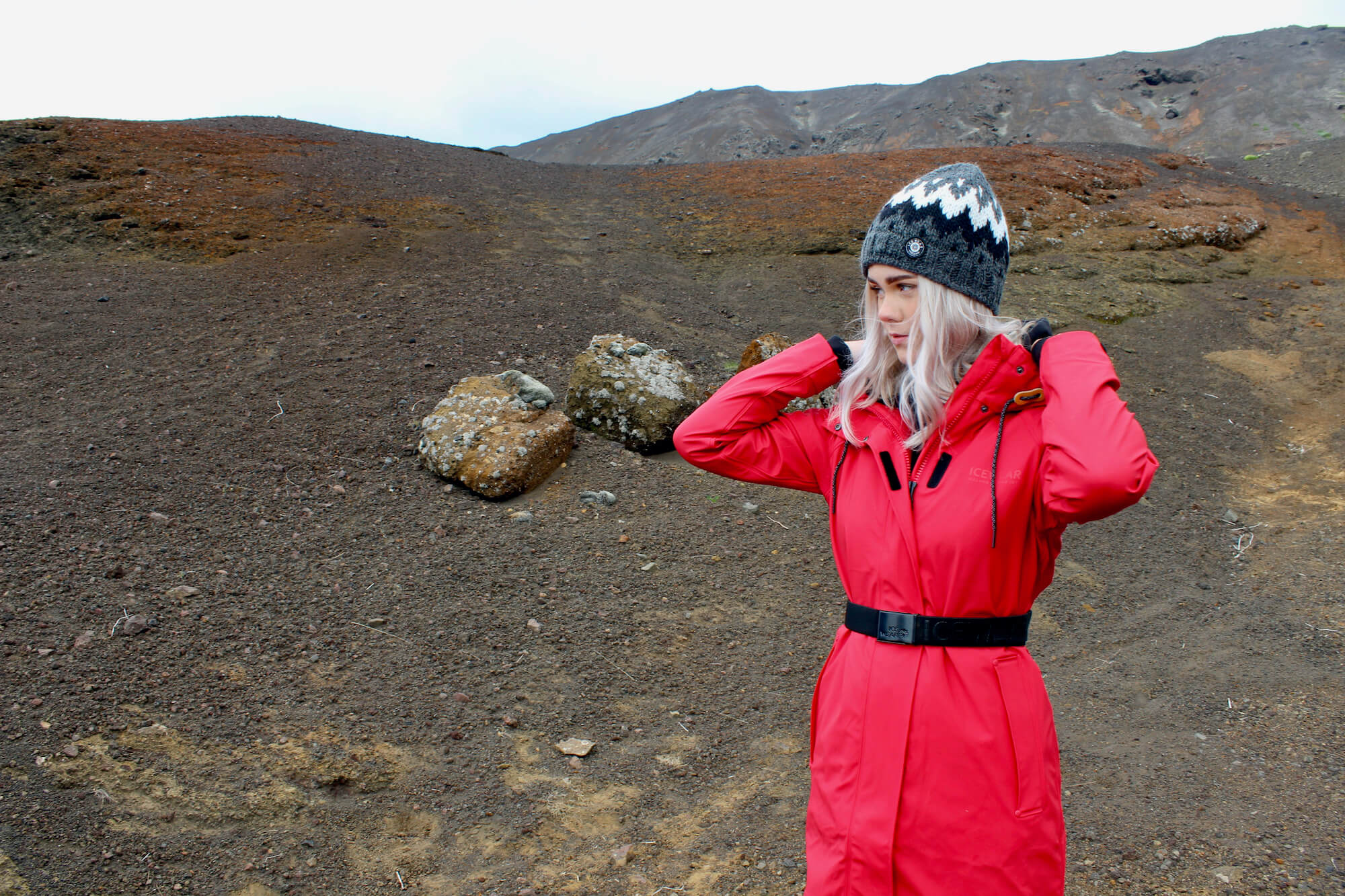 woman iceland outdoor red jacket