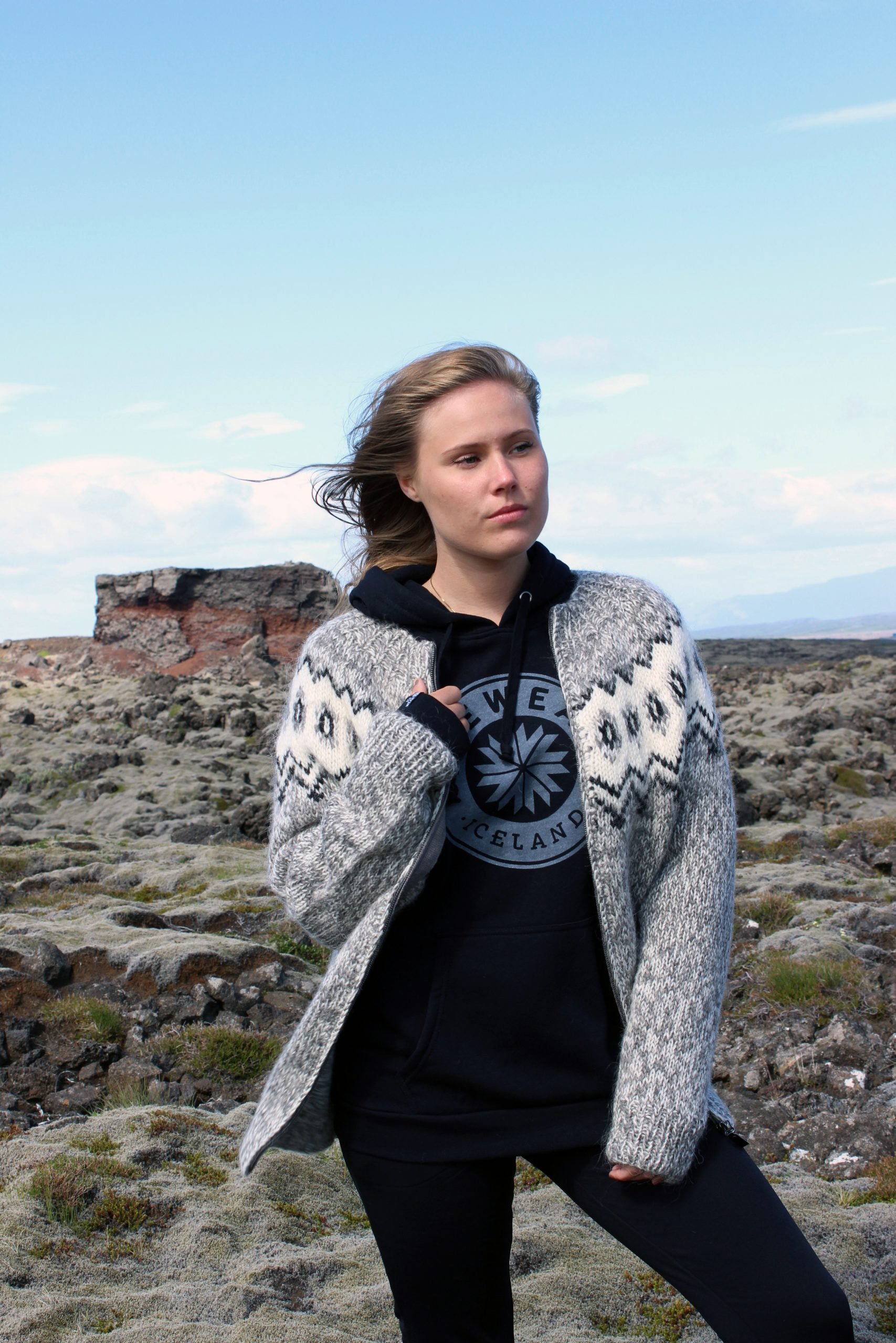 woman with Icelandic wool sweater